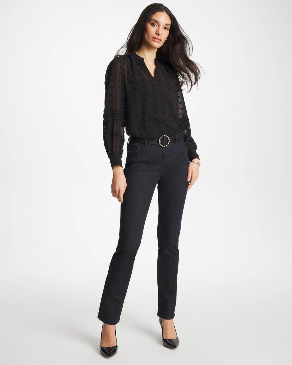 Black 3D Dot Jacquard Chiffon Blouse