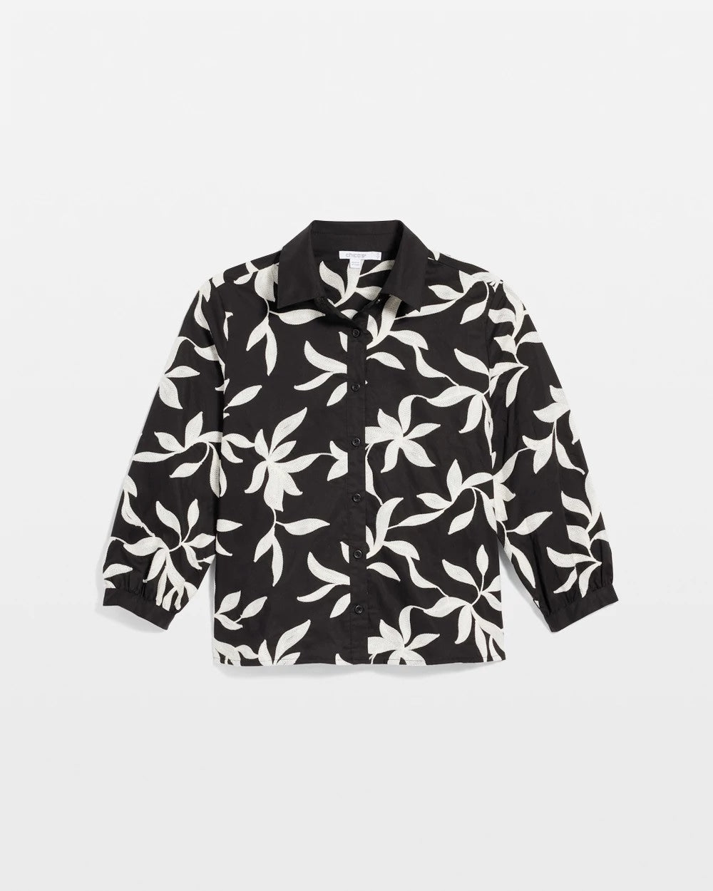 Black Embroidered Cropped Collared Shirt