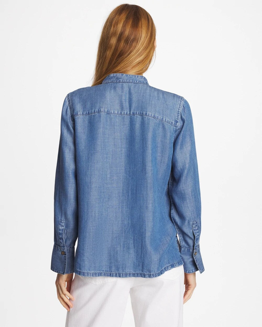 Bailey Indigo Tencel Ruffle Front Shirt