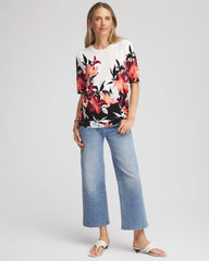 Ecru Floral Print Crewneck Sweater