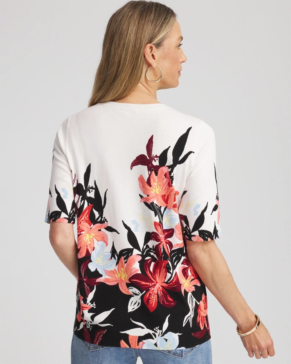 Ecru Floral Print Crewneck Sweater
