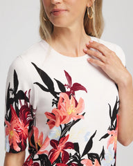 Ecru Floral Print Crewneck Sweater