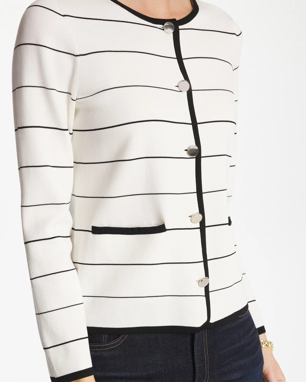 Ecru Contrast Tipped Sweater Blazer