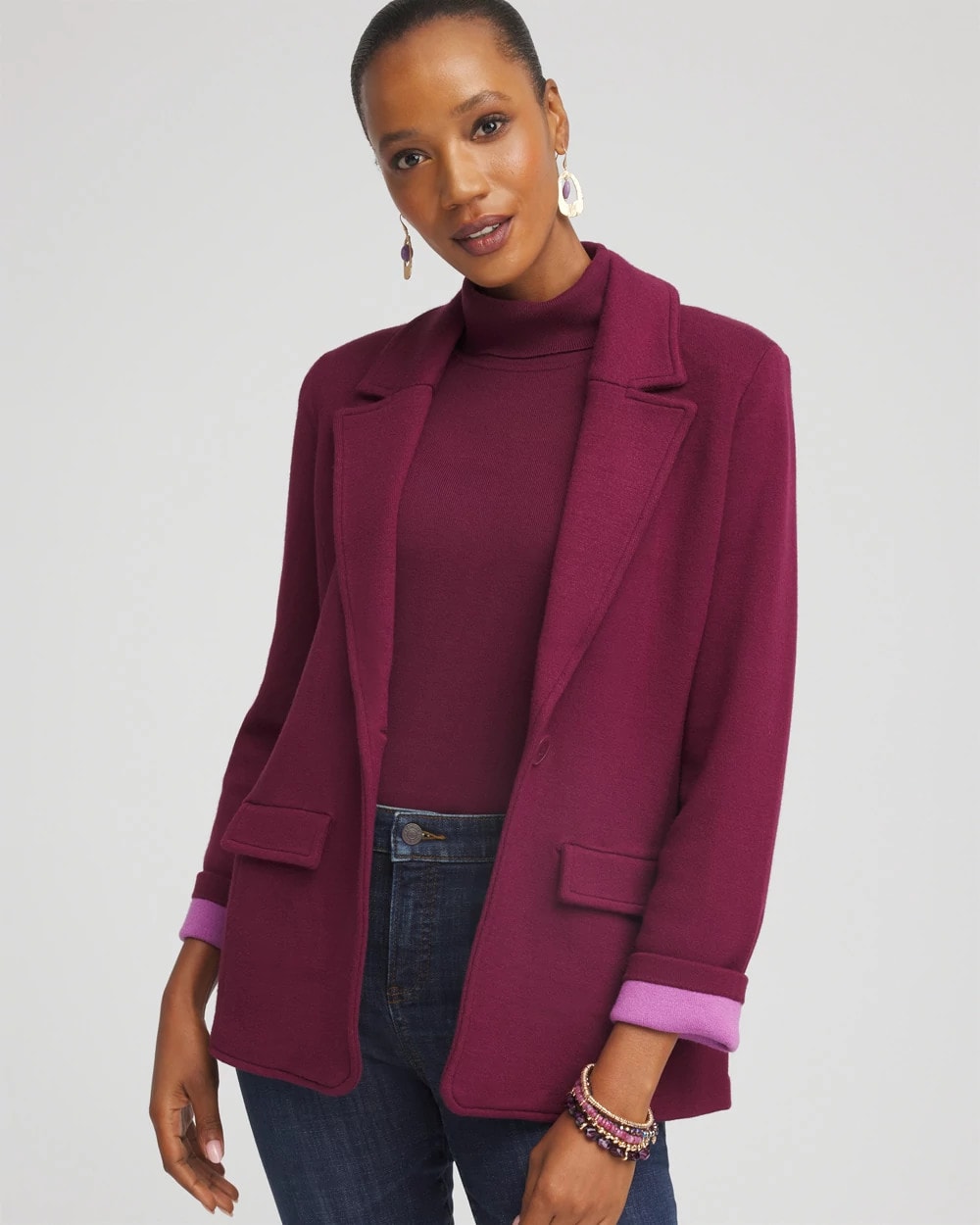 Deep Chianti Single-Breasted Sweater Blazer