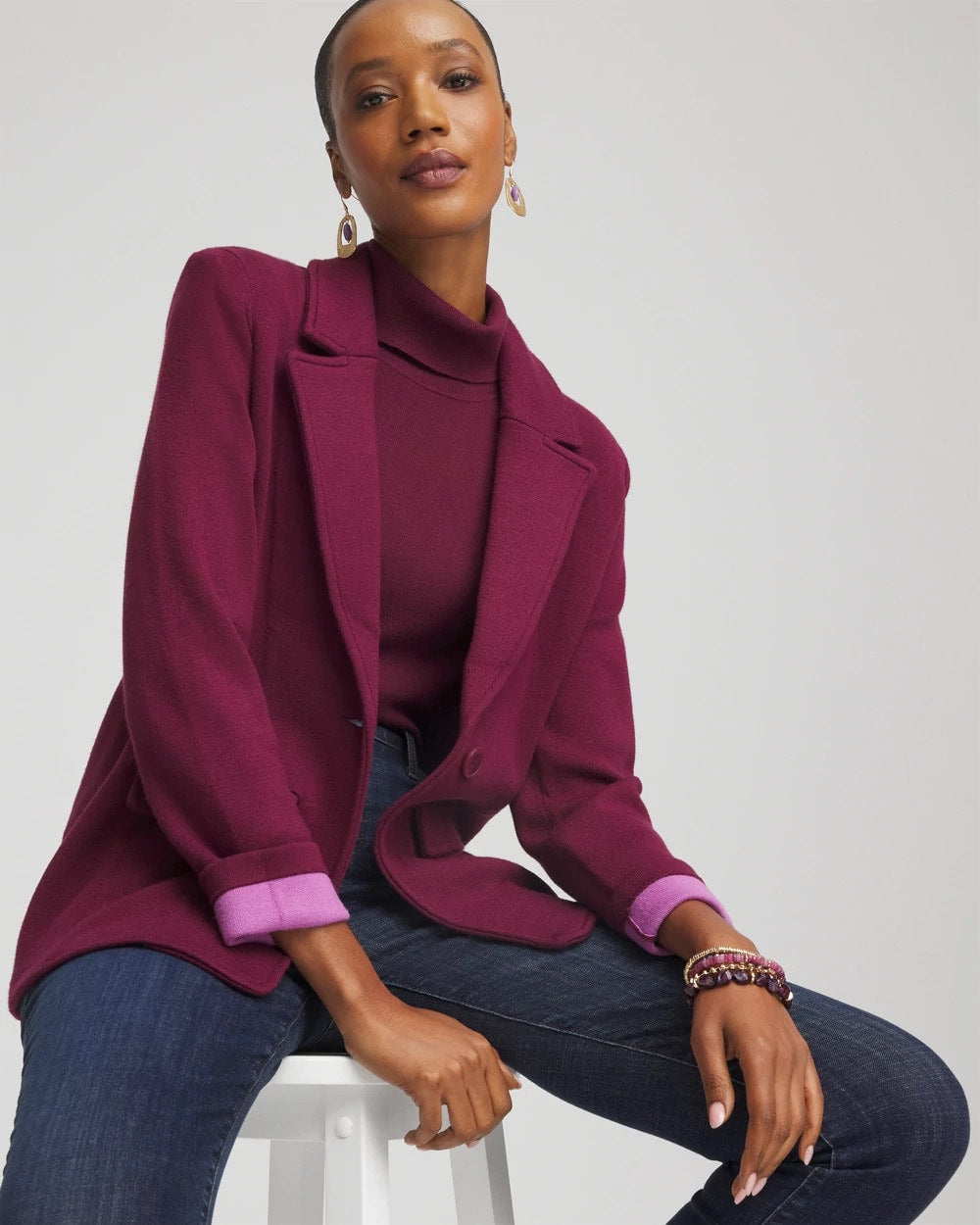 Deep Chianti Single-Breasted Sweater Blazer