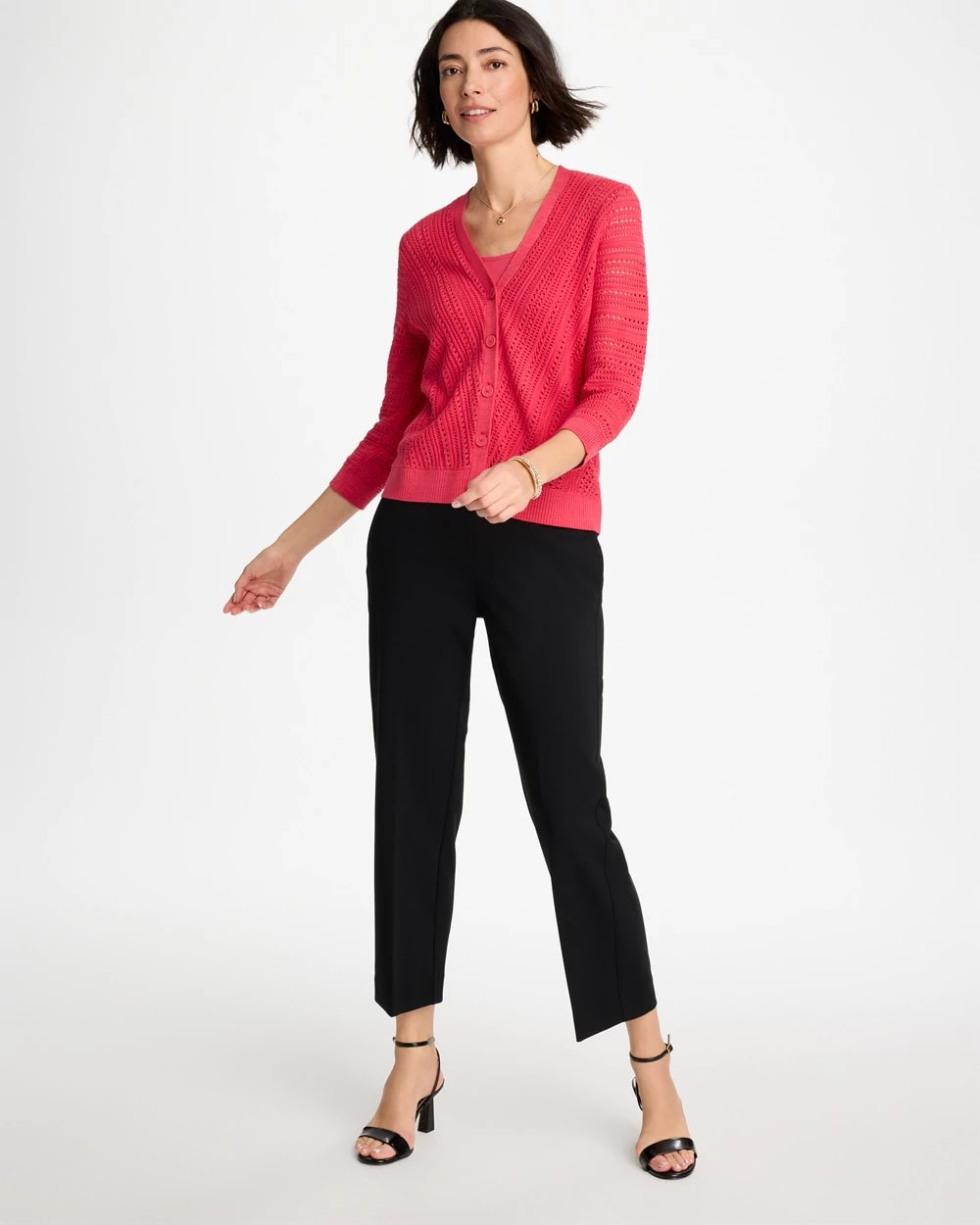 Hot Honeysuckle Stitchy V-Neck Cardigan