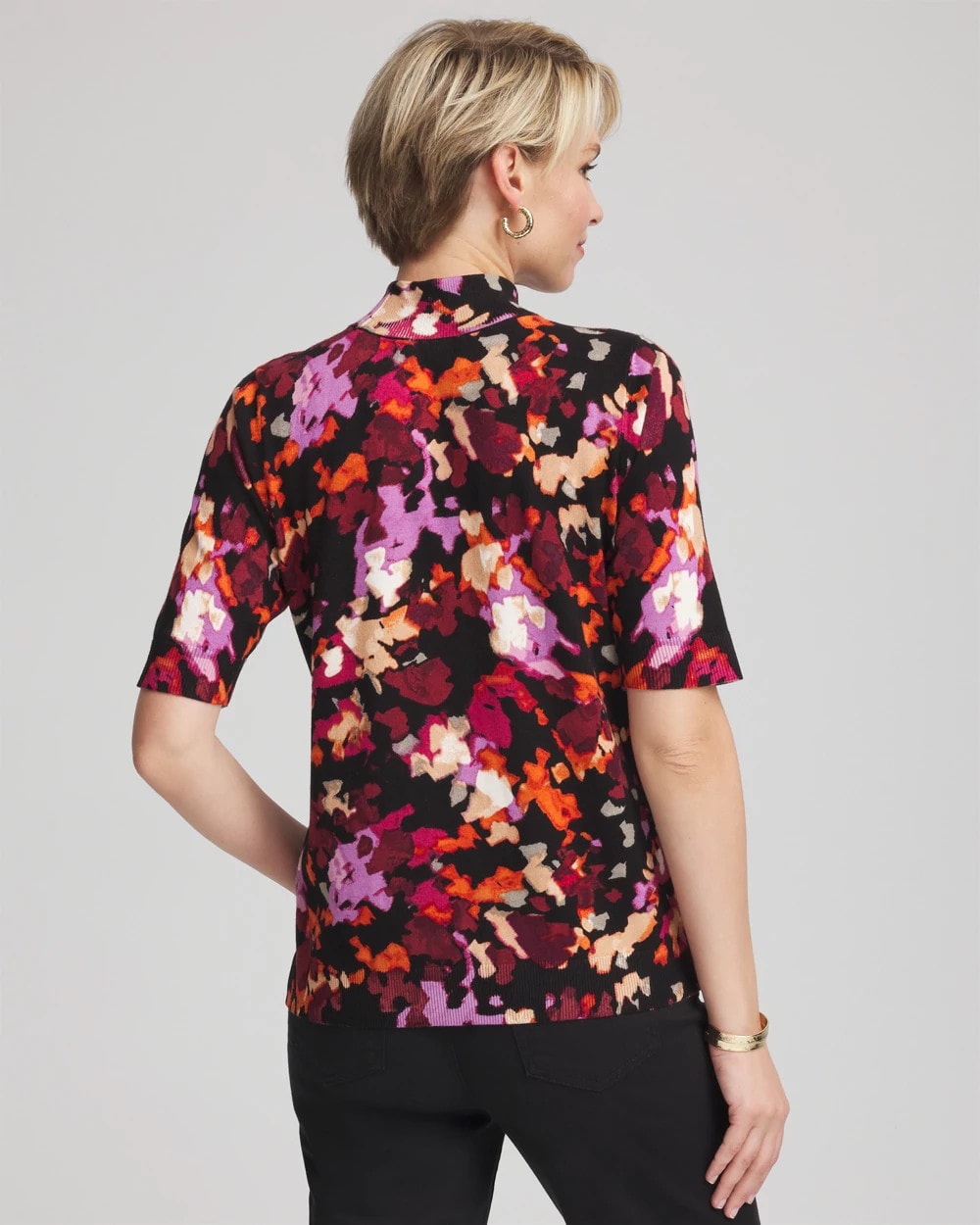 Black Ella Mockneck Painterly Pullover Sweater
