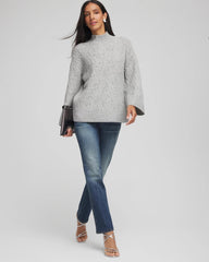 Cloud Heather Gray Sequined Cable Knit Sweater