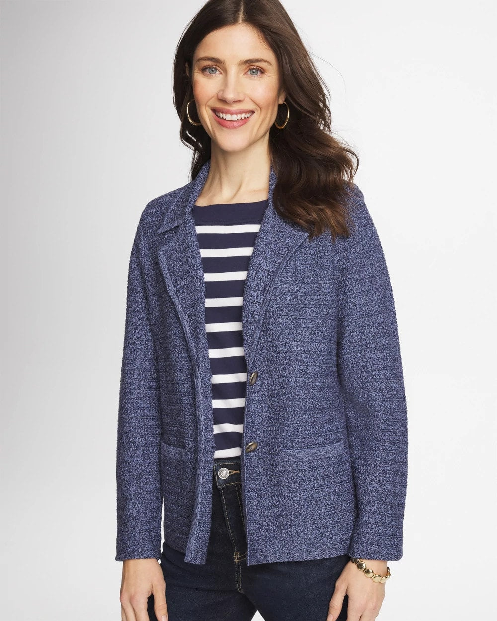 Medium Denim Denim Inspired Textured Cardigan