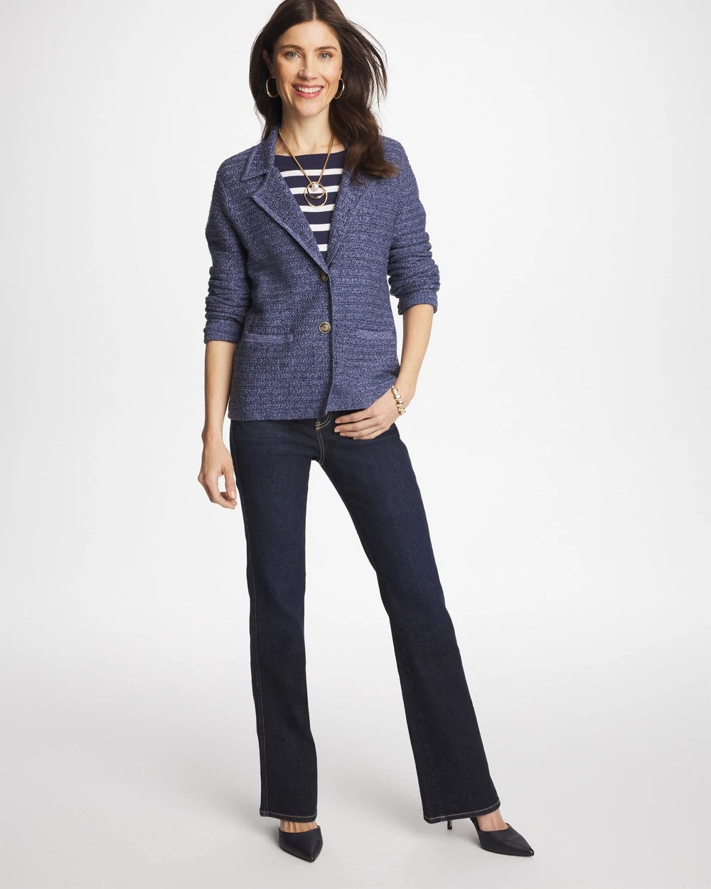 Medium Denim Denim Inspired Textured Cardigan