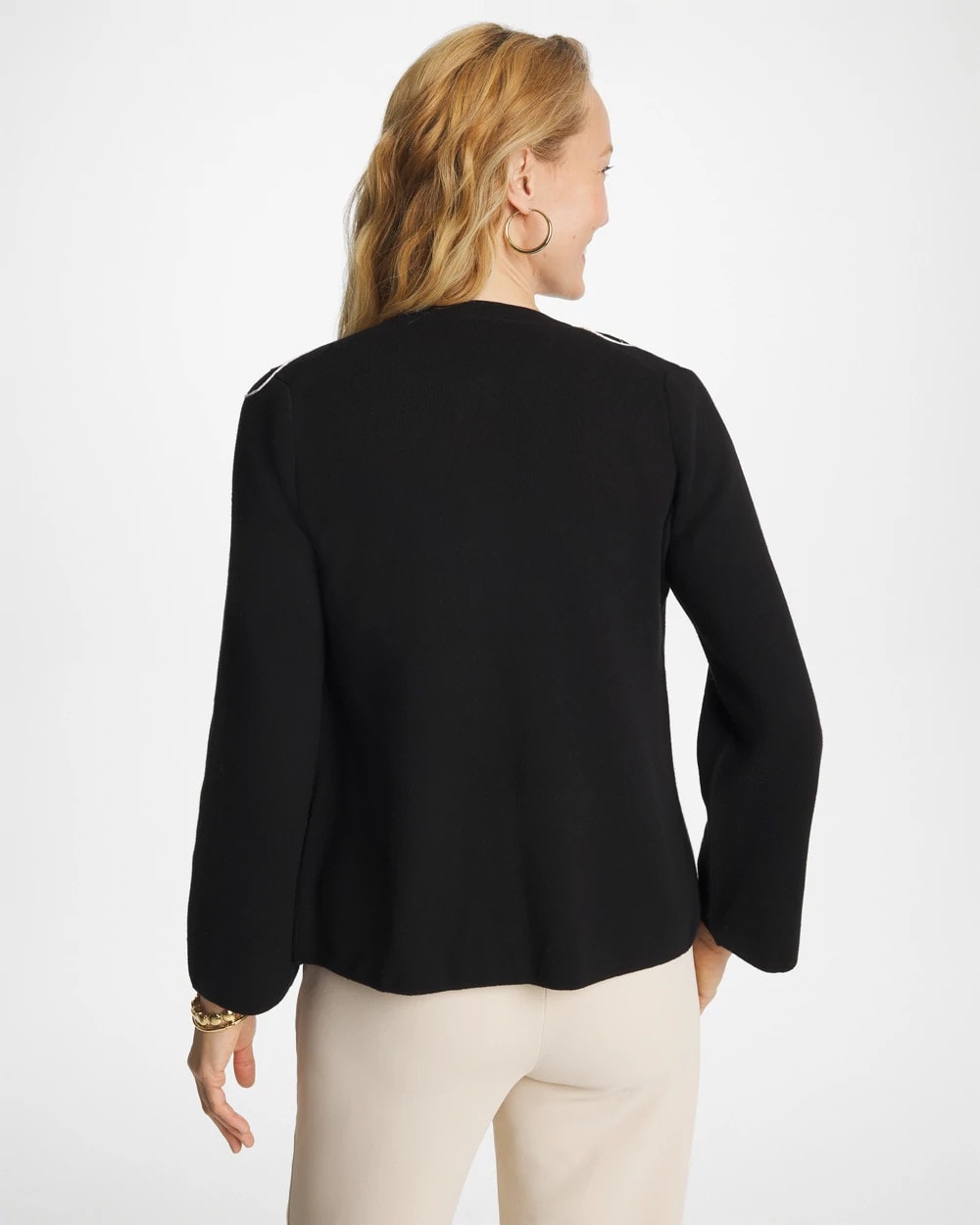 Black Embroidered Crewneck Cardigan Jacket