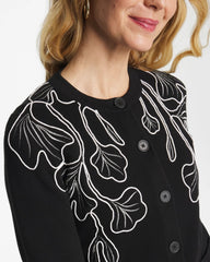 Black Embroidered Crewneck Cardigan Jacket
