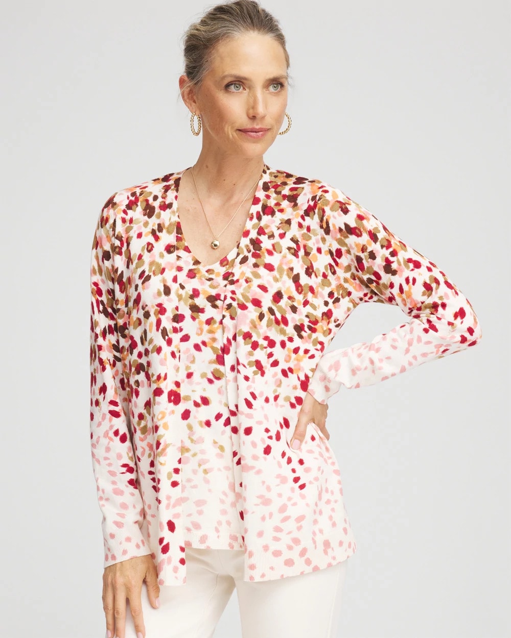 Multi Ombré Printed V-Neck Cardigan