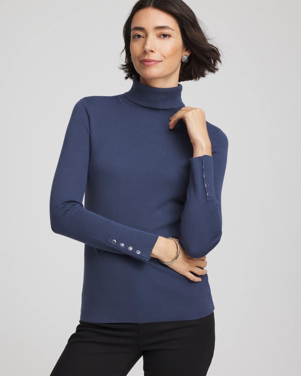 Indigo Sky Ella Button Cuff Turtleneck Sweater