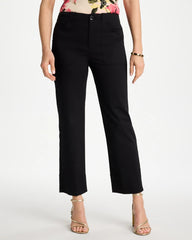 Black High Hem Straight Crop Pants