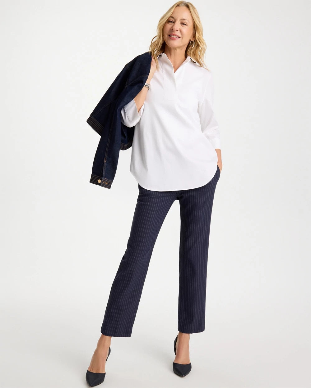Navy Brigitte™ Straight Pinstripe Cropped Pants
