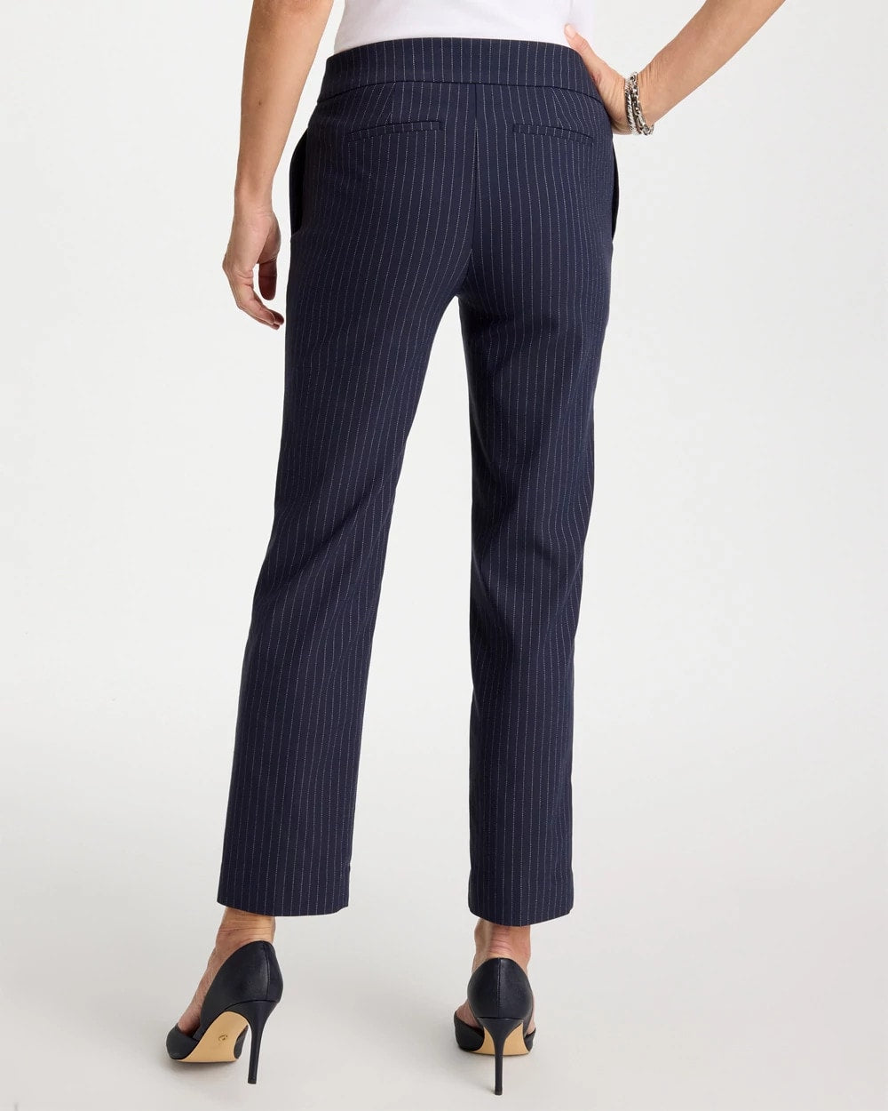 Navy Brigitte™ Straight Pinstripe Cropped Pants