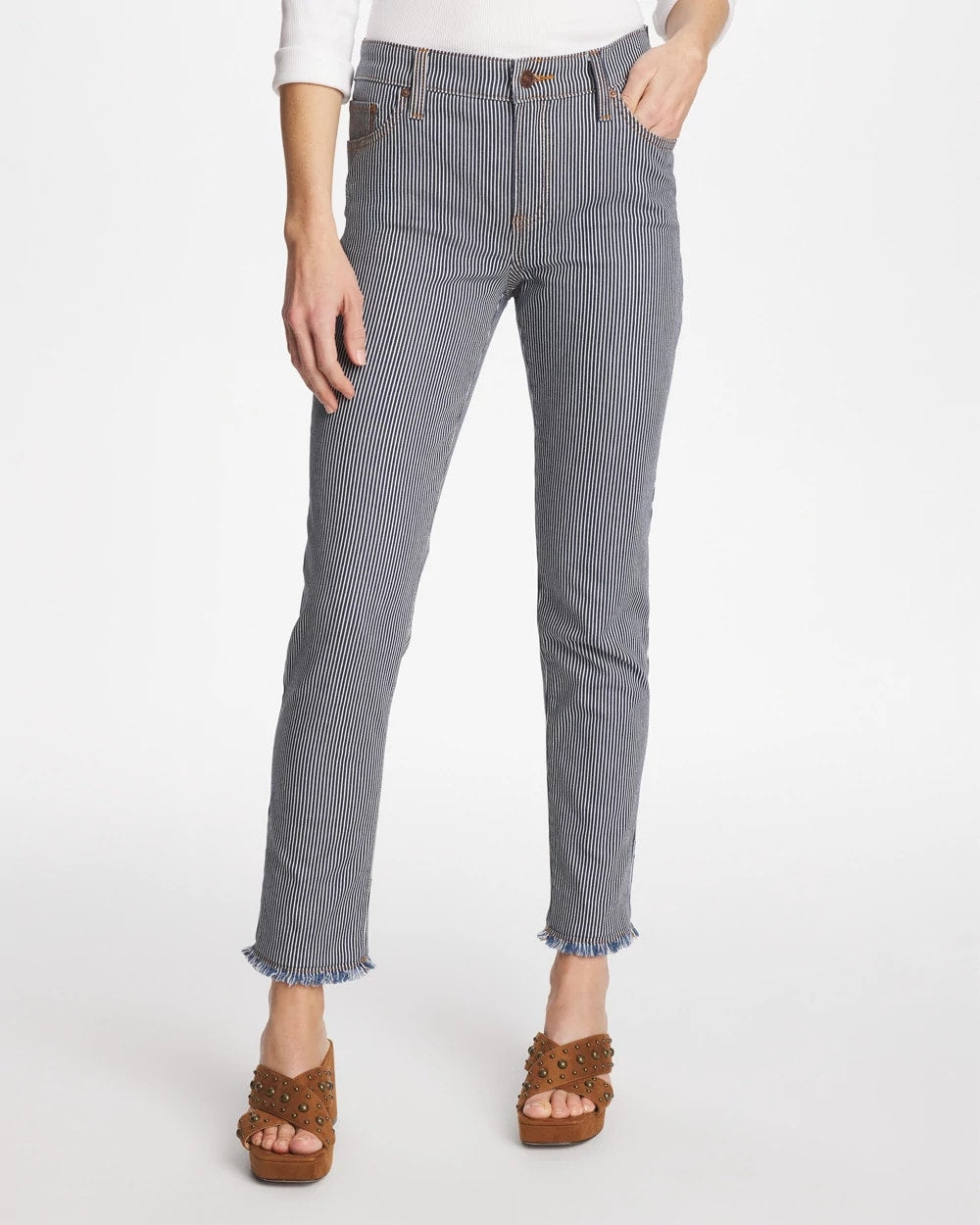 Denim Pinnacle Stripe Girlfriend Ankle Jeans