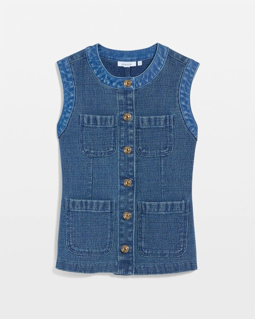 Mist Flower Indigo Tweed Mixed Denim Vest