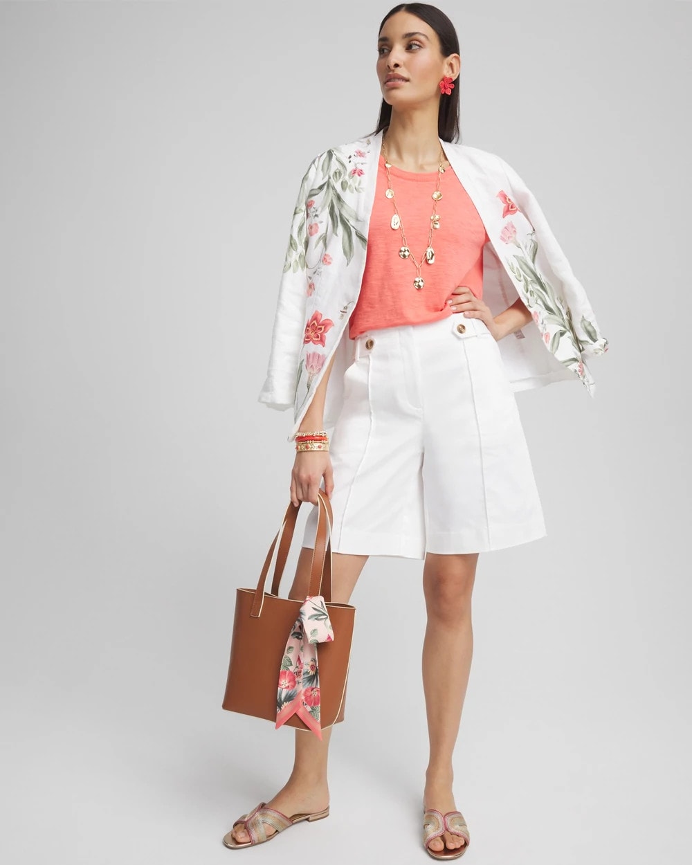 Alabaster Sateen Tab-Front A-line Shorts