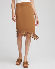 Burnt Sienna Suede Fringed Asymmetrical Skirt