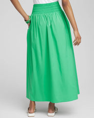 Grassy Green Poplin Smocked Waist Skirt