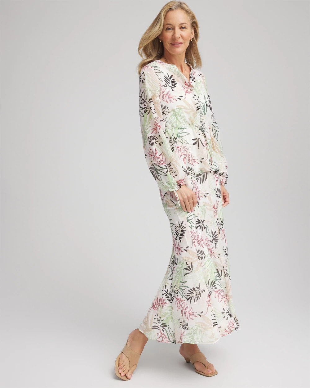 Ecru Floral Embroidered Crinkle Maxi Skirt