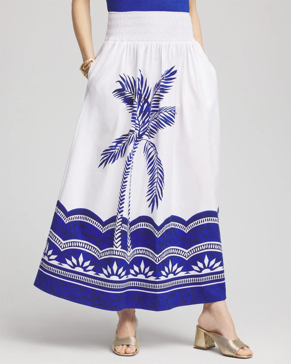 Alabaster Tropical Smocked Waist Pull-On Skirt