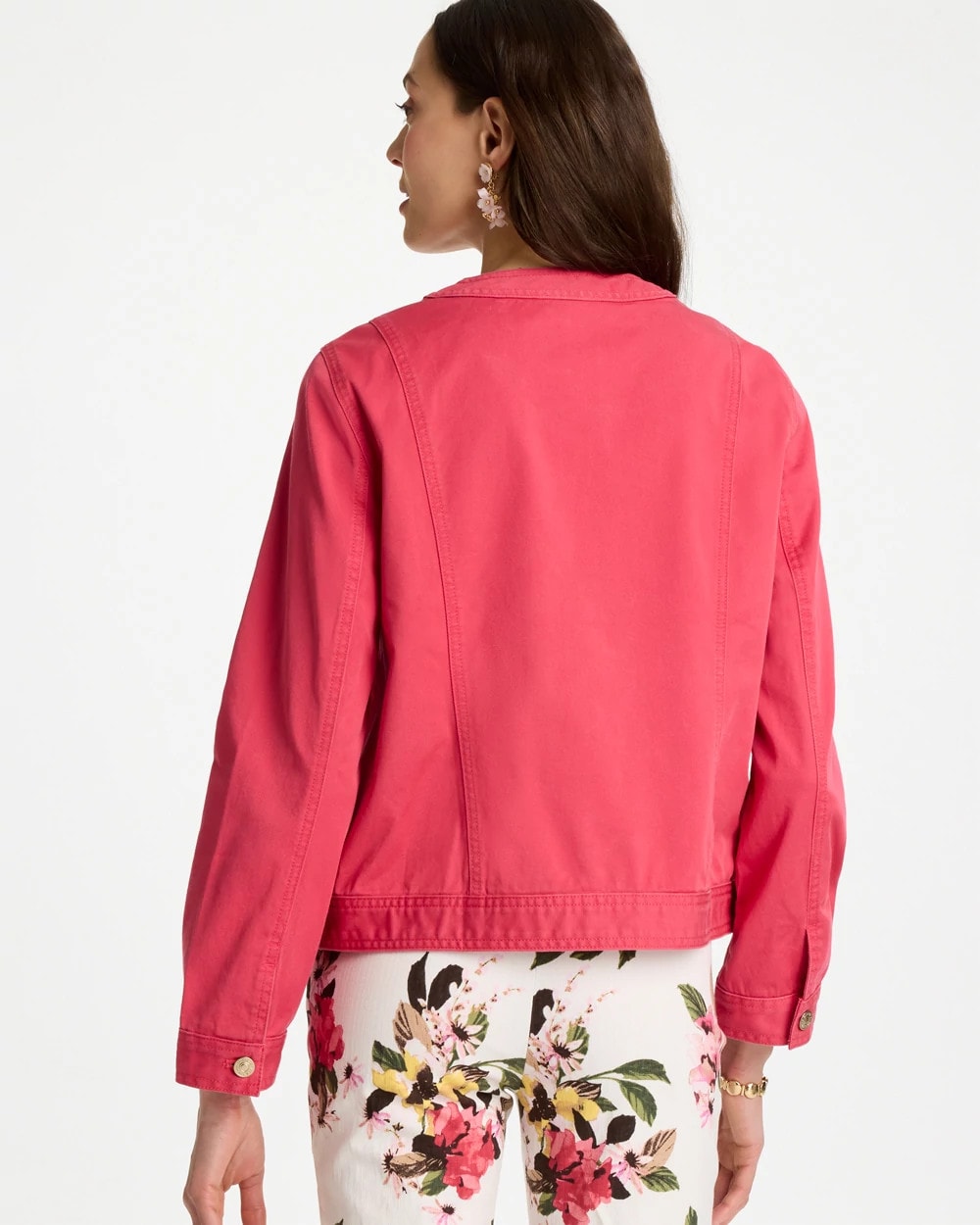 Hot Honeysuckle Collarless Twill Box Jacket