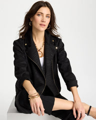 Black Embossed Knit Moto Jacket