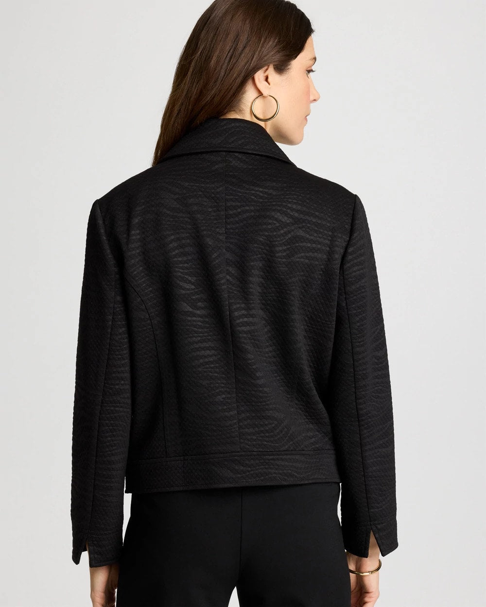 Black Embossed Knit Moto Jacket