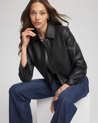 Black Faux Leather Zip-Front Jacket