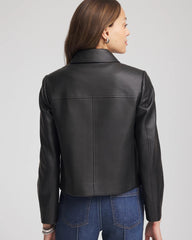 Black Faux Leather Zip-Front Jacket