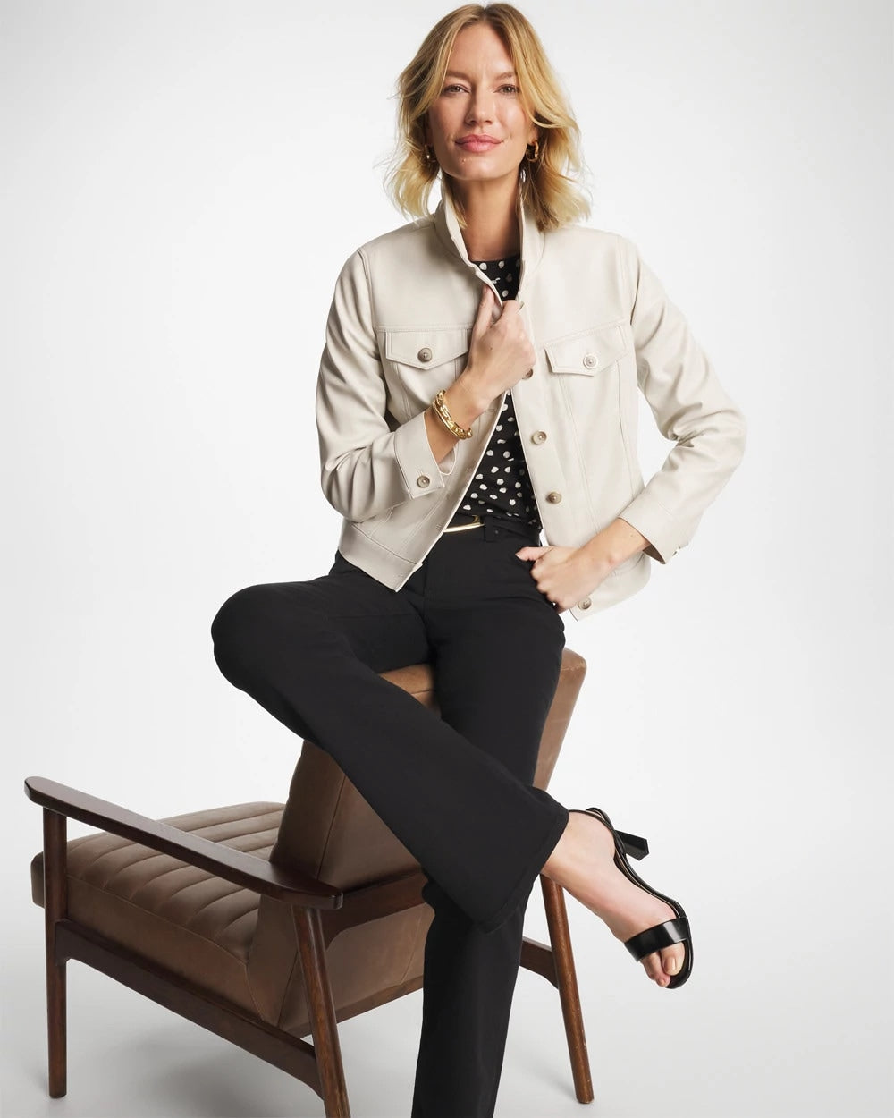 White Truffle Faux Leather Trucker Jacket