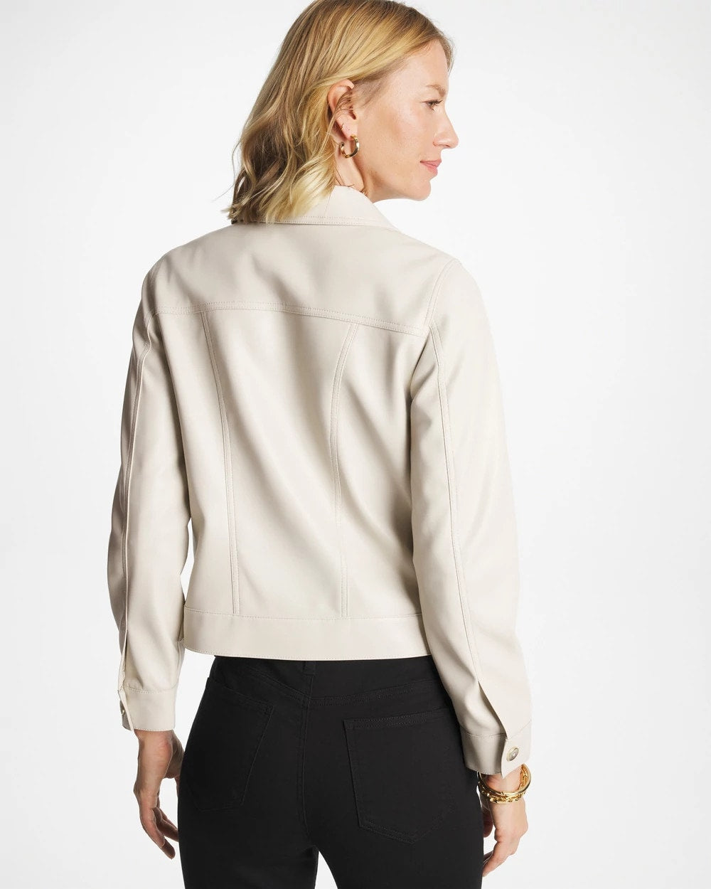 White Truffle Faux Leather Trucker Jacket