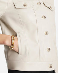 White Truffle Faux Leather Trucker Jacket