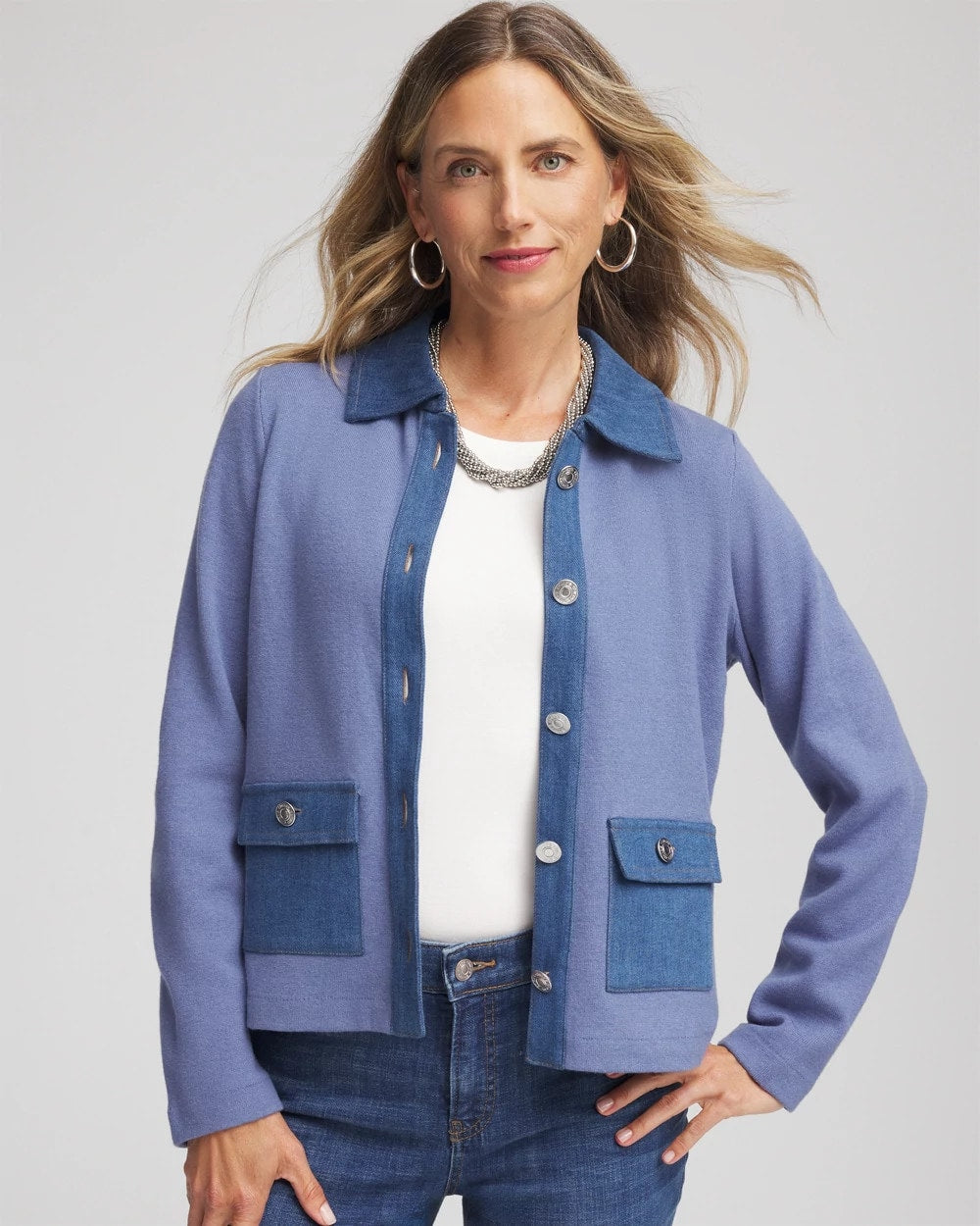 Blue Lotus Denim Colorblock Marl Shirt Jacket