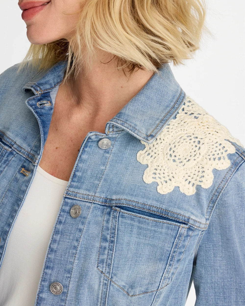 Coral Reef Indigo Embroidered Frayed Denim Trucker Jacket