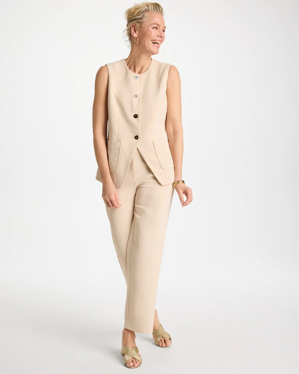 Pale Sand Split Hem Crepe Vest