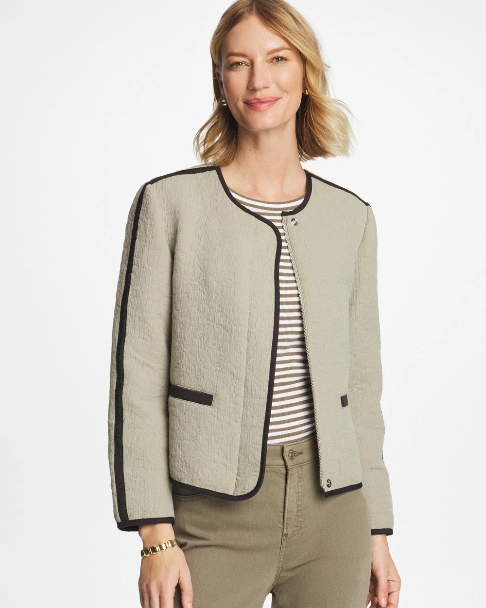 Seagrass Green Collarless Quilted Box Jacket