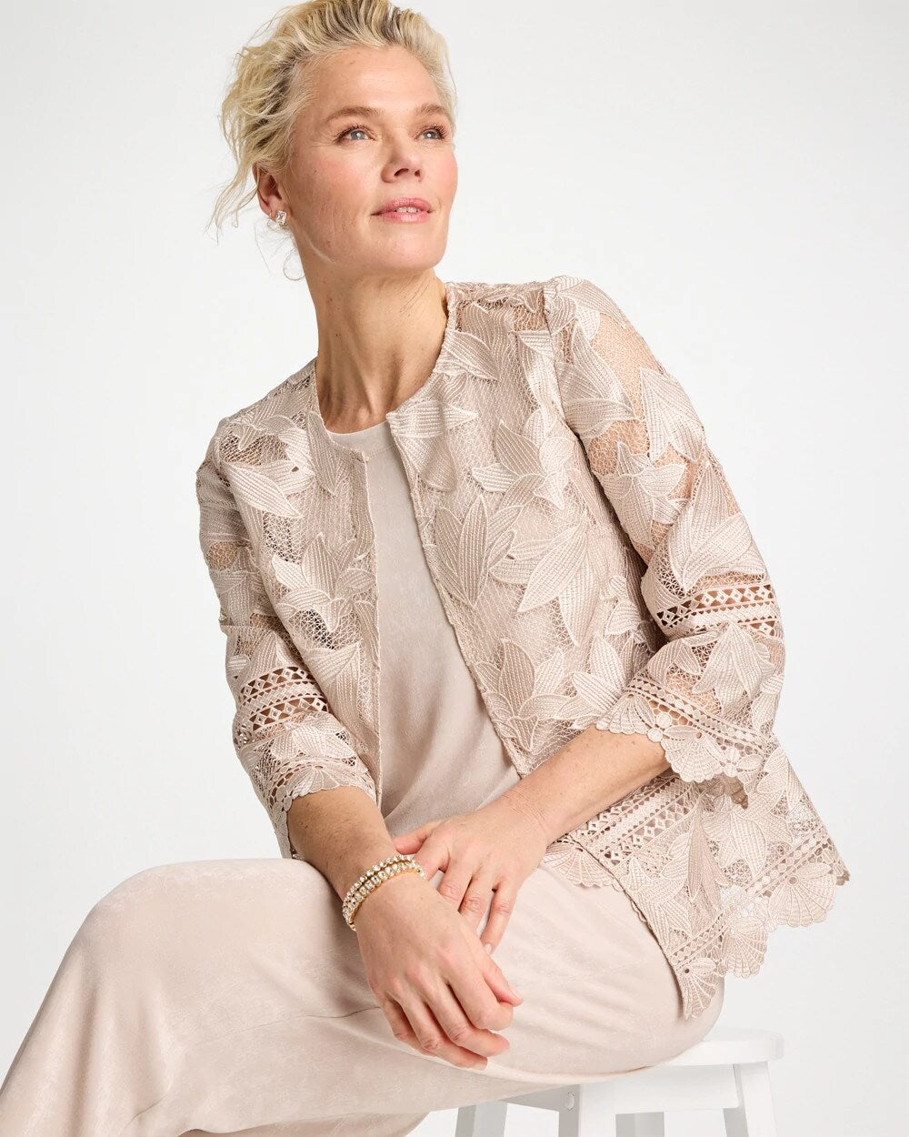 Smokey Taupe Travelers™ Collection Scallop Lace Jacket