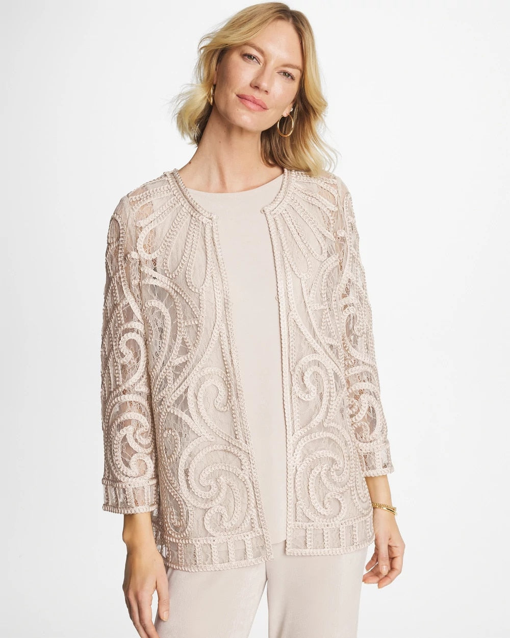 Smokey Taupe Travelers™ Short Embroidered Lace Jacket