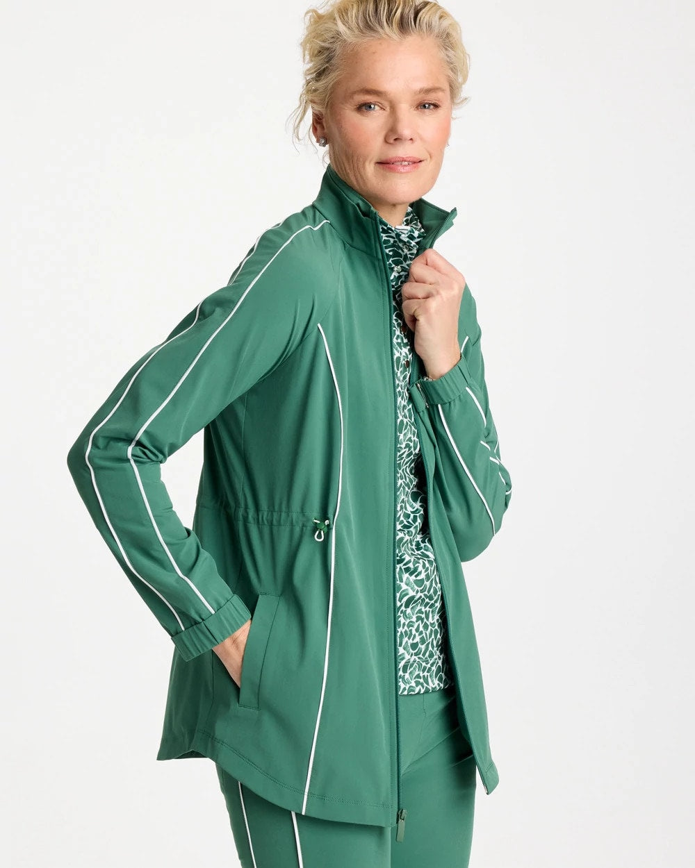 Water Lily Green Zenergy® UPF Piping Anorak Jacket