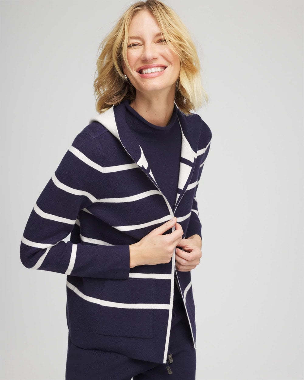 Passport Blue Zenergy® Luxe Reversible Stripe Cardigan