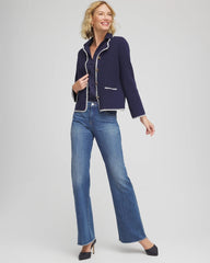 Passport Blue Blanket Stitch Crewneck Cardigan