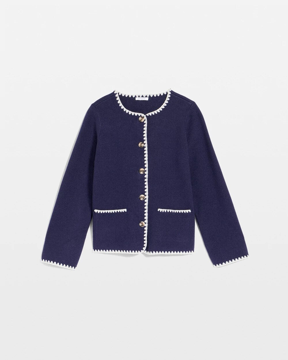 Passport Blue Blanket Stitch Crewneck Cardigan