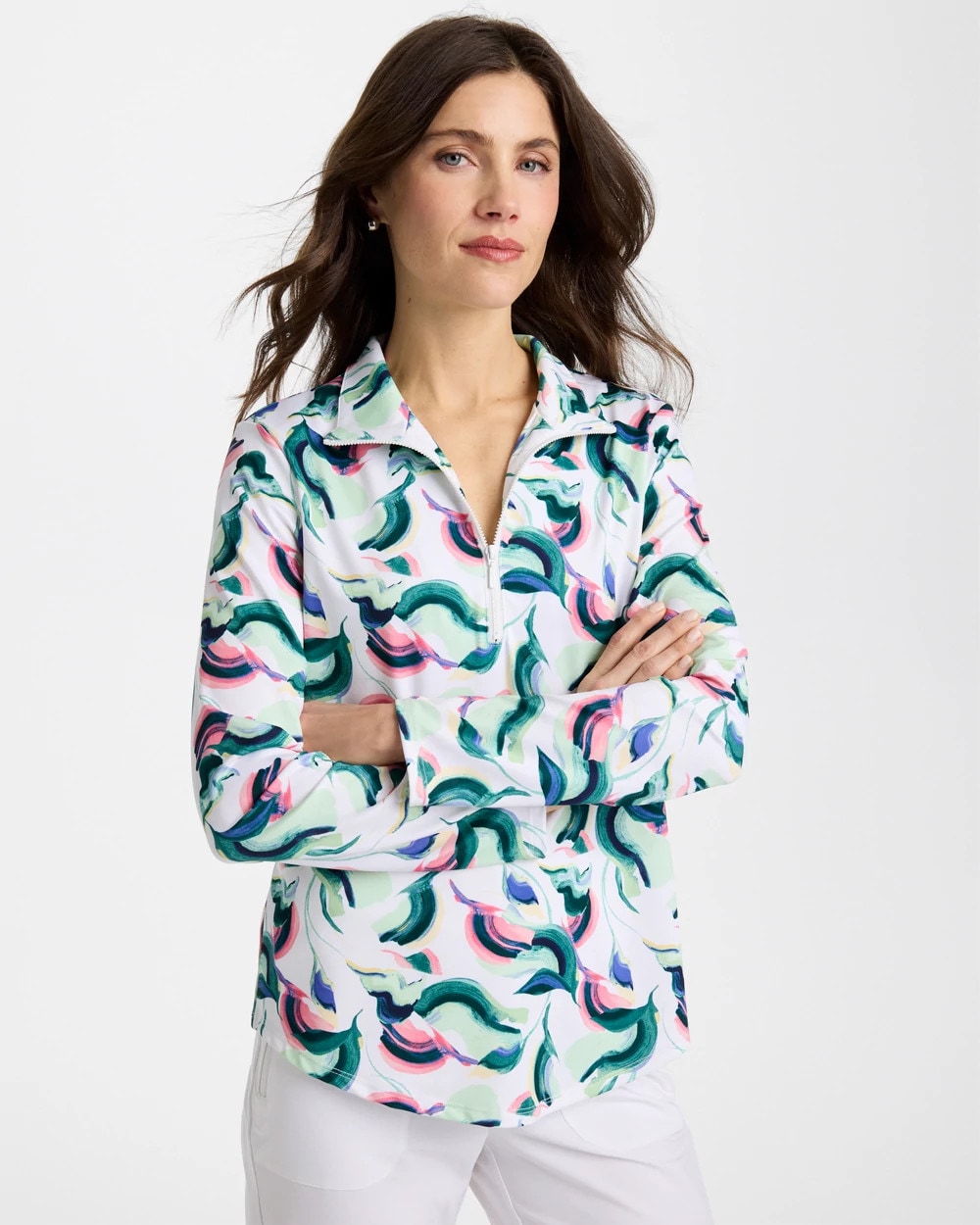 Blossom Zenergy® UPF Blooms Mock Zip Polo