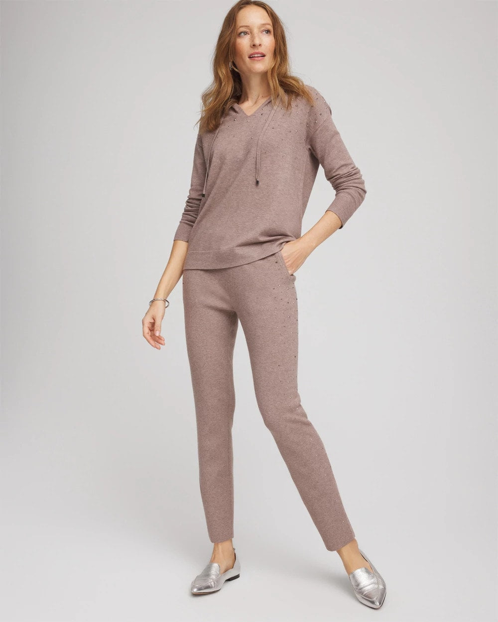 Taupe Heather Zenergy® Luxe Rhinestone Ankle Pants