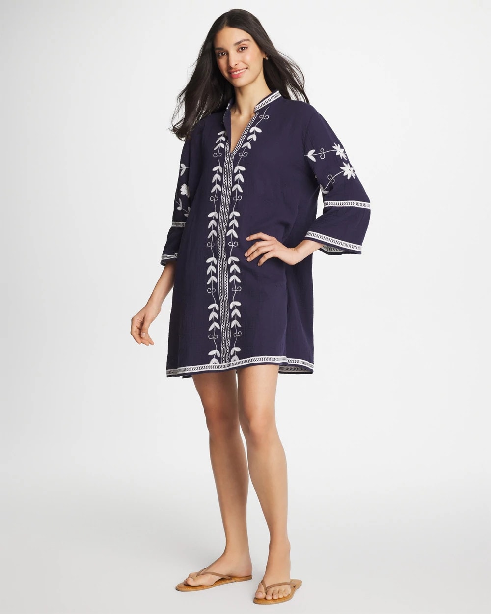 Passport Blue Woven Embroidered Swim Cover-Up