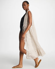Smokey Taupe Woven Eyelet Swim Cover-Up Dress